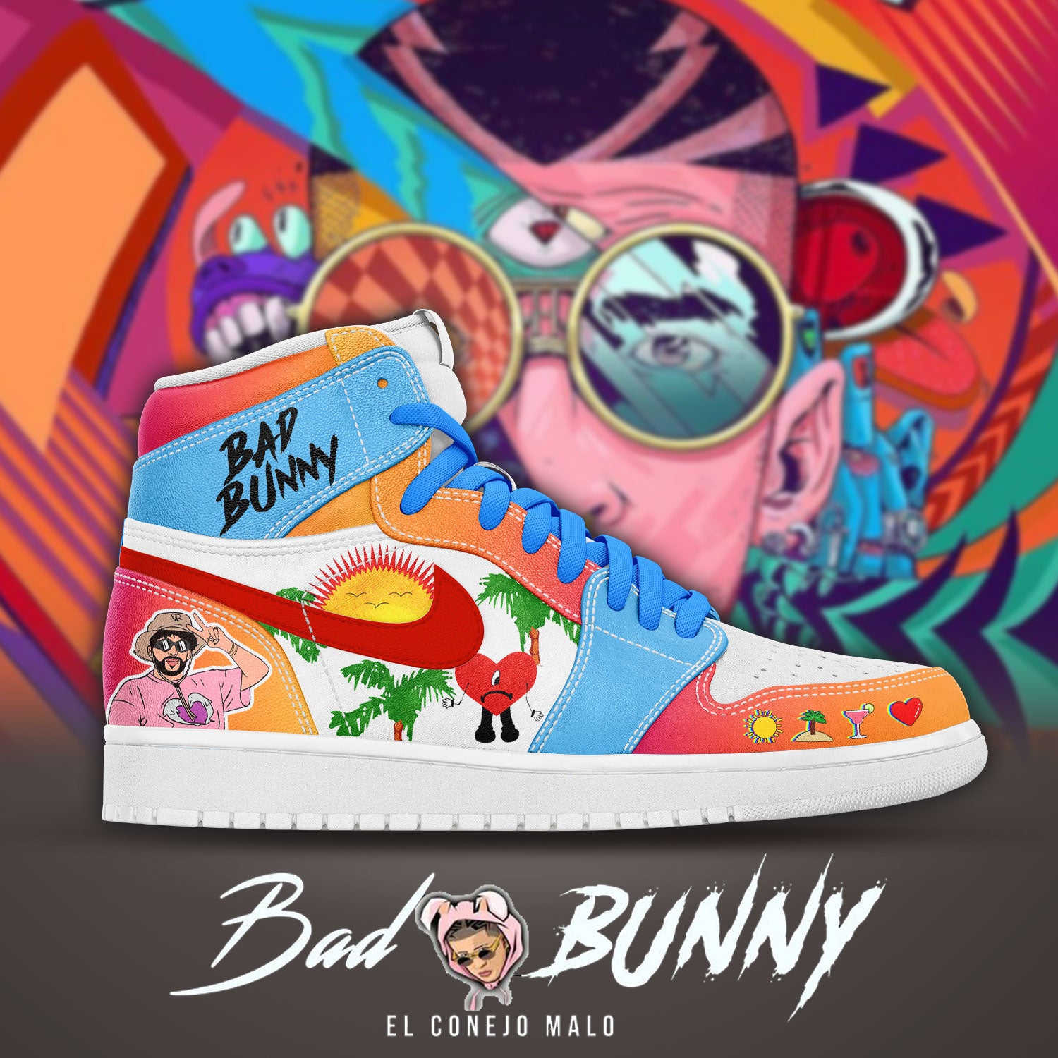 FootgearElite Bad Bunny AJ1 High Sneakers Shoes For Men And Women