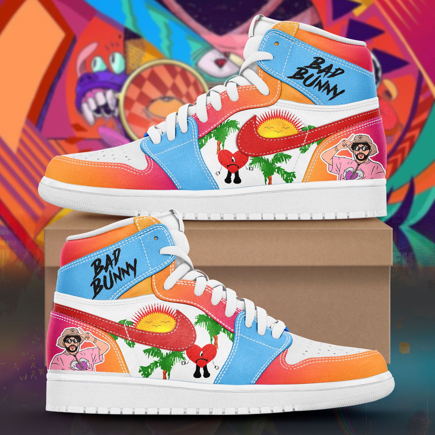 FootgearElite Bad Bunny AJ1 High Sneakers Shoes For Men And Women